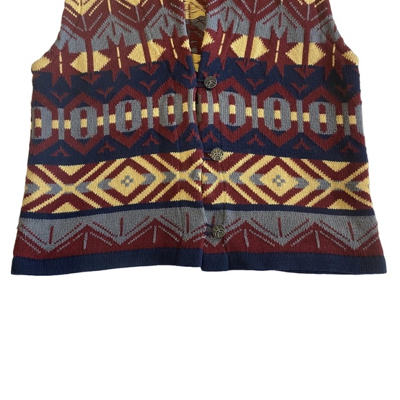 Vintage 80s/90s SAGE by Liz Ence Hand Loomed Art Deco Cotton Vest Grandpa Core M - Picture 4 of 10